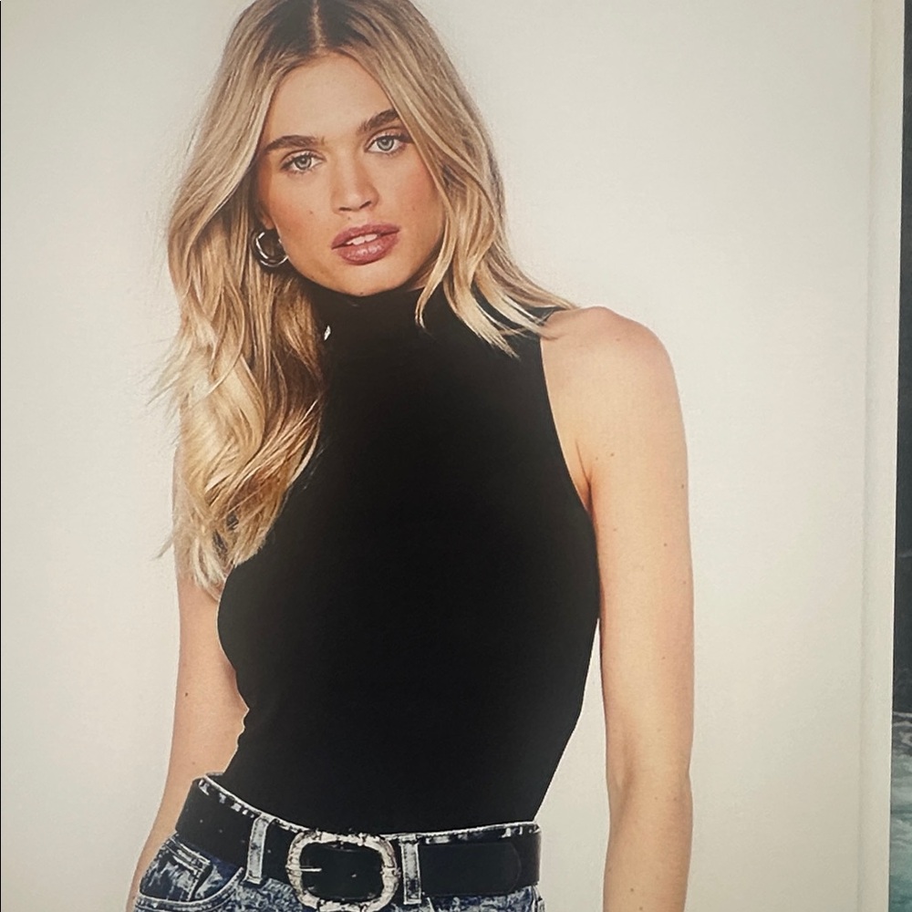Nasty Gal Black Sleeveless Turtleneck Top